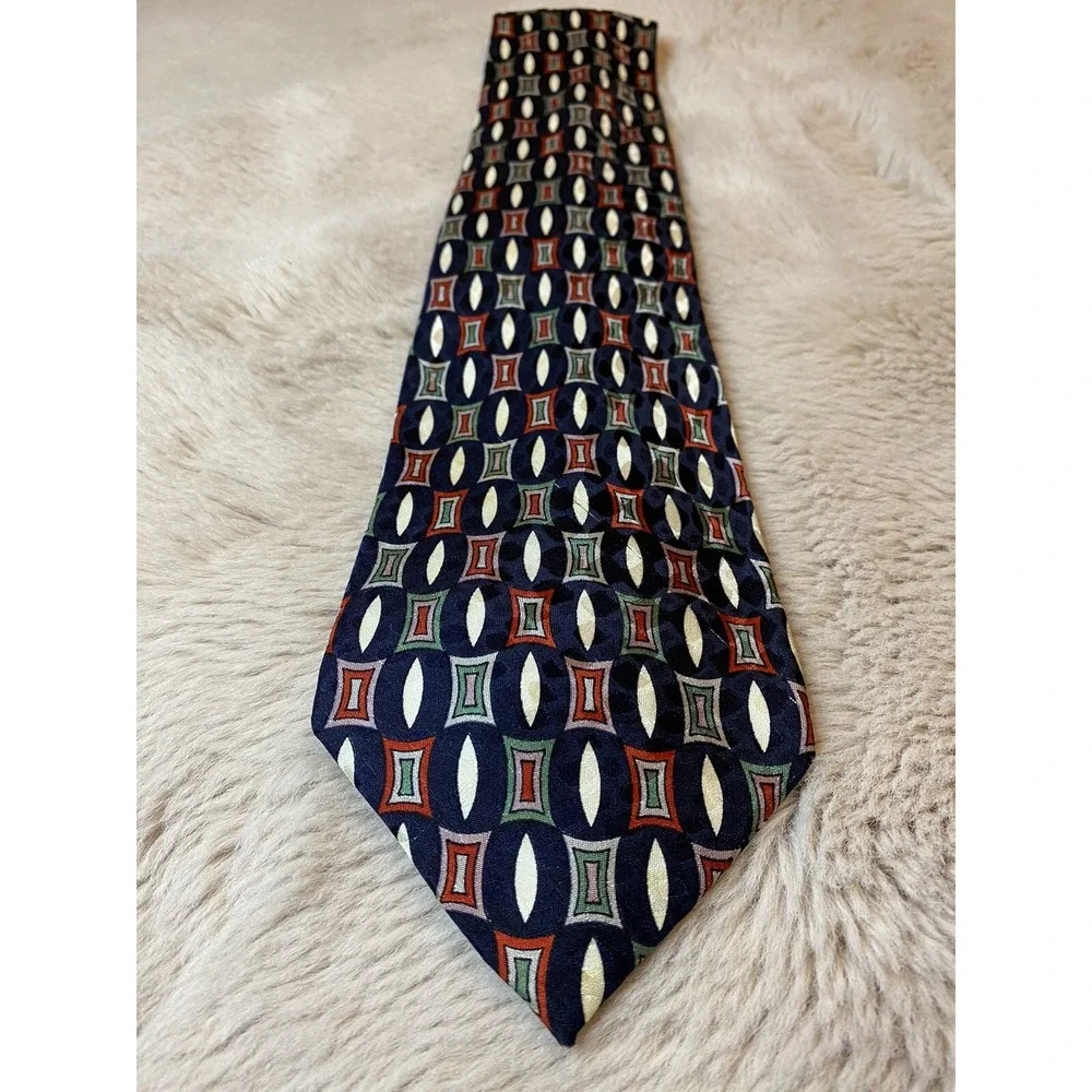 Vito By VR Necktie Silk Multicolor Abstract Geometric Print Hand Made In Italy